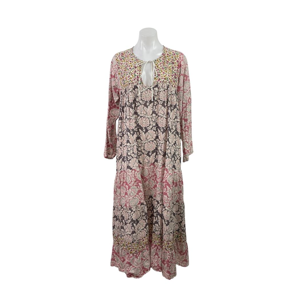 Zara Women's Multicolor Floral Keyhole Long Sleeve Maxi Flared A-Line Dress Sz S